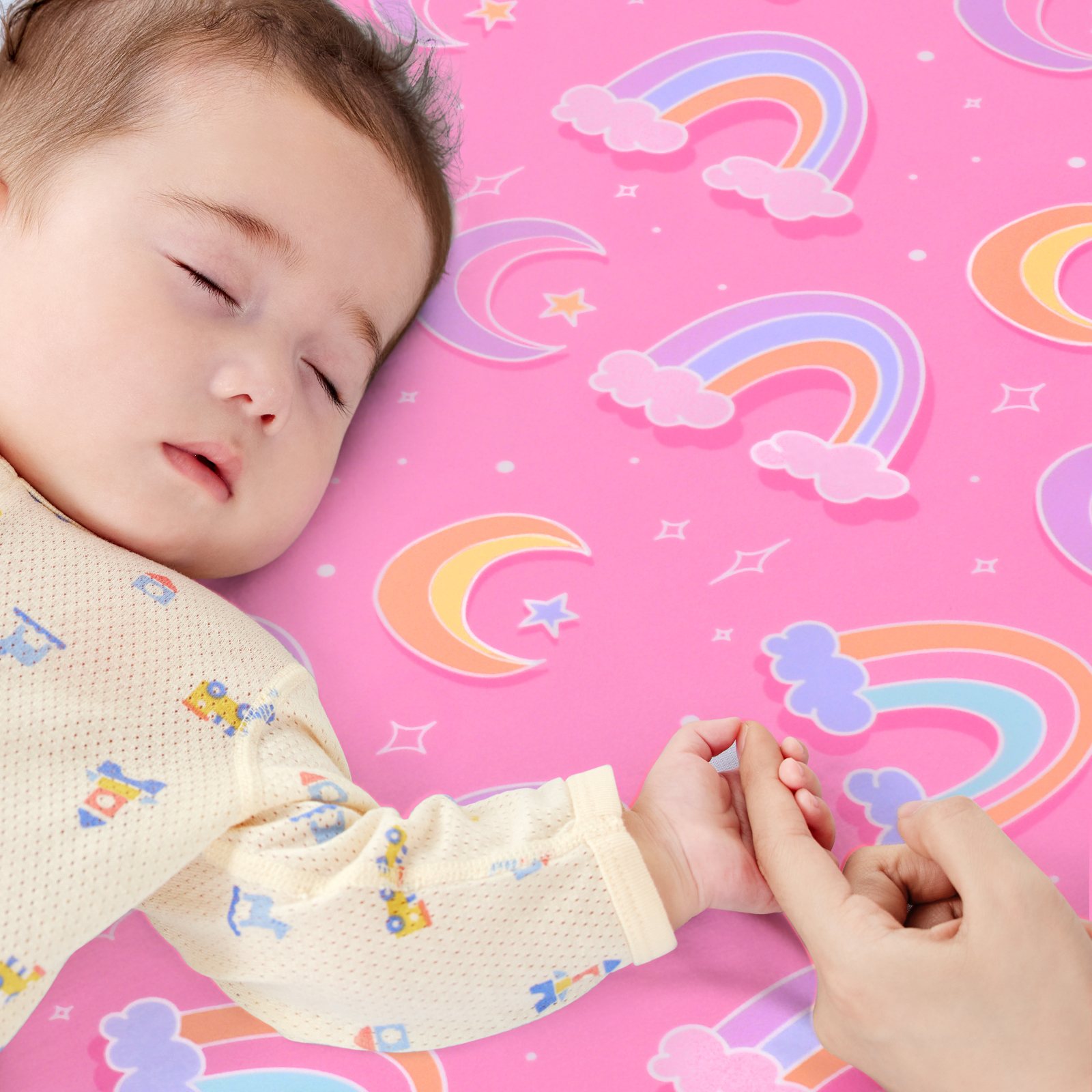 JISEN Baby Crib Sheets Soft Breathable Pink Rainbo...